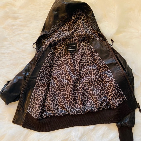 Pleather chocolate hooded jacket - Picture 3 of 3
